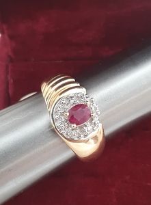 14K (585) YELLOW GOLD GENUINE RUBY/ DIAMOND ACCENT RING HORSESHOE